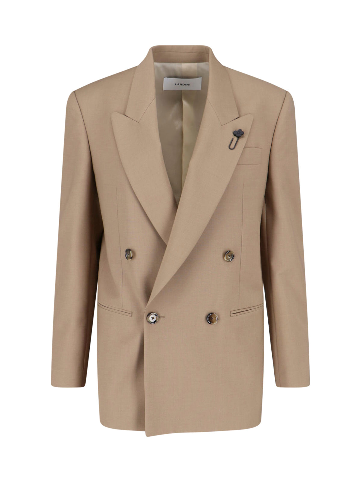 Beige Double-Breasted Wool Blend Blazer
