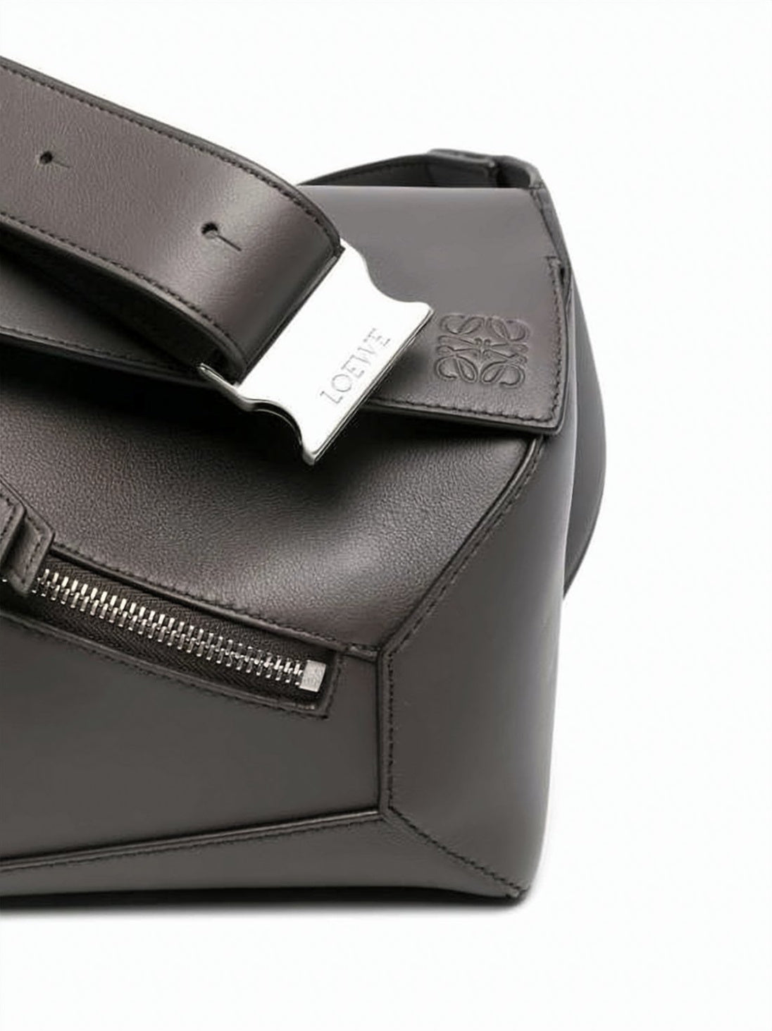 Black Smooth Calf Leather Geometric Shoulder Bag