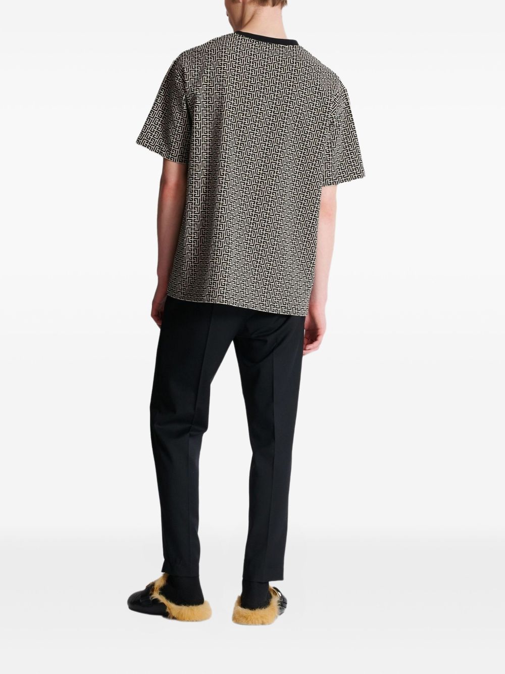 Geometric Pattern Silk And Nylon Blend T-Shirt