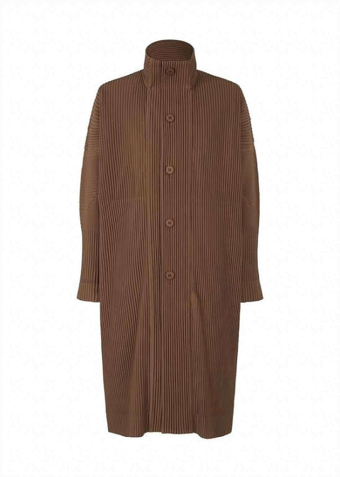 Pleated Brown Oversized Coat With High Collar