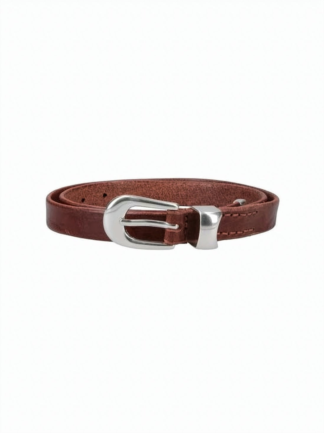 Cognac Cow Leather Belt With Polished Silver-Tone Buckle