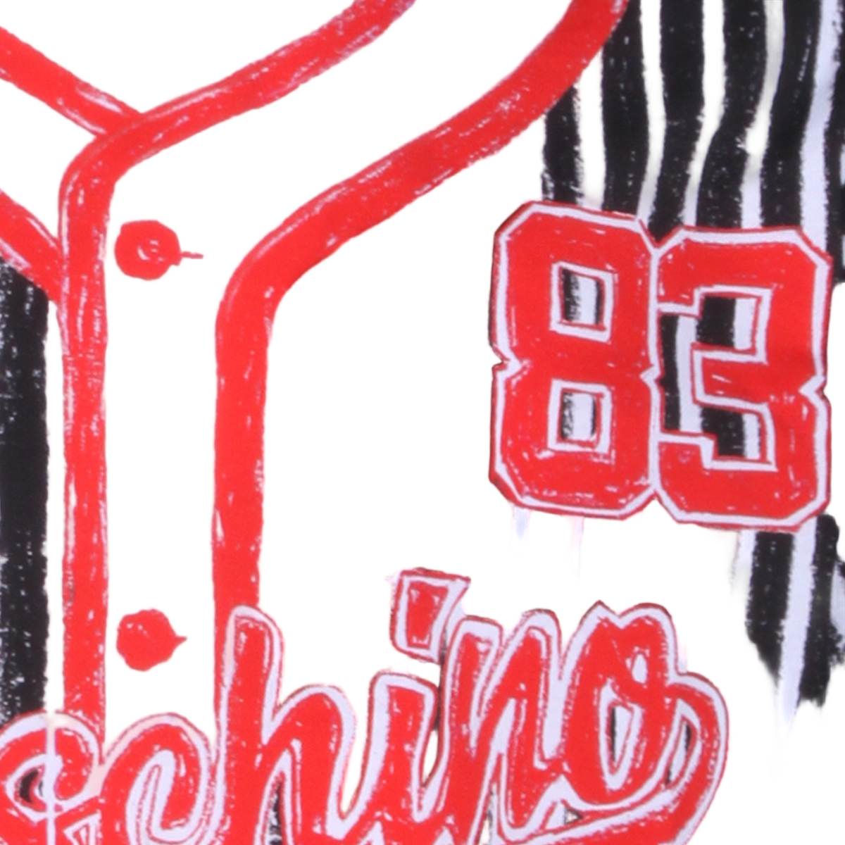 Short-Sleeve Black And White Vertical Stripe T-Shirt With Bold Red Accents