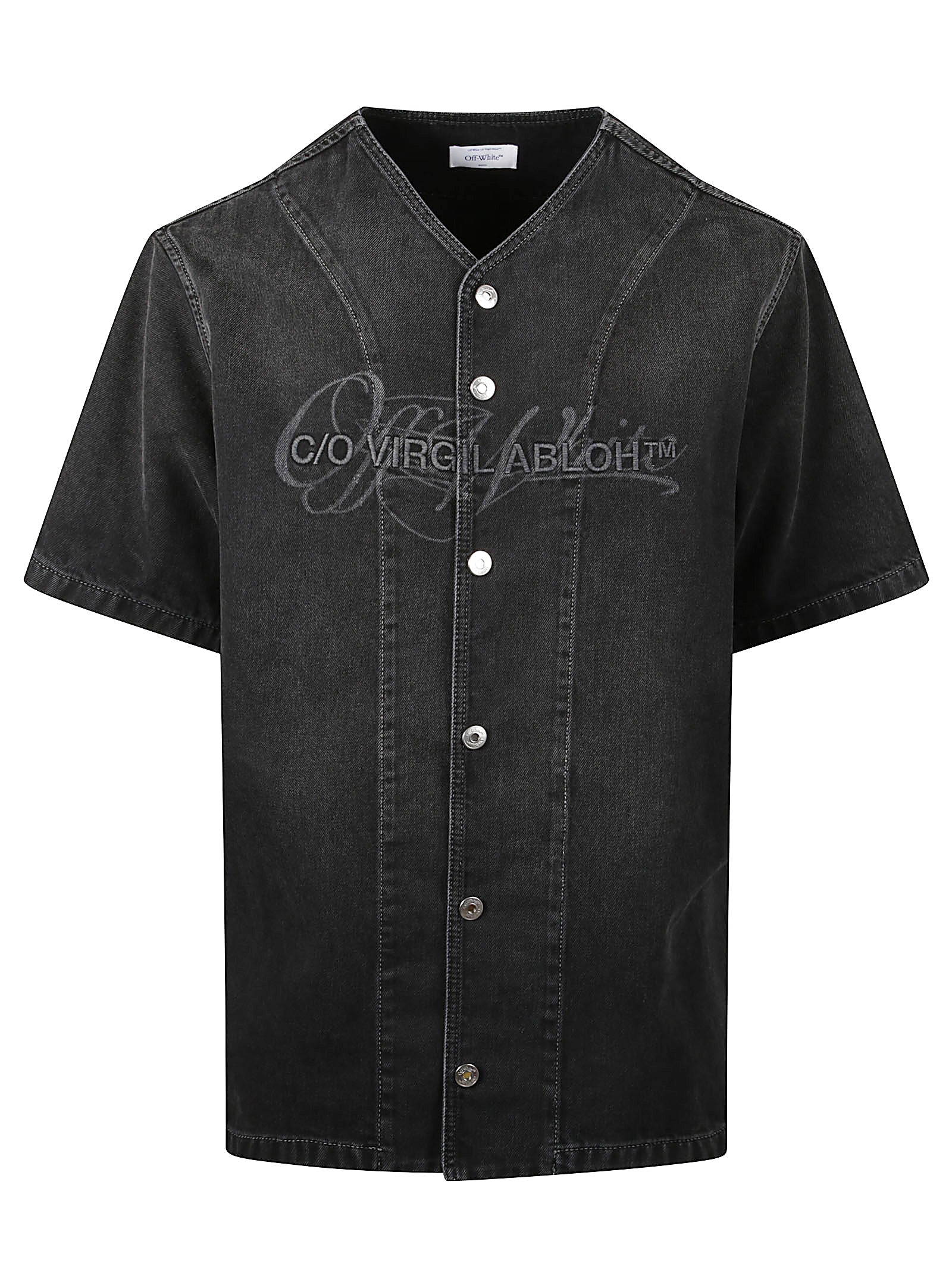 Short-Sleeved Denim Shirt With V-Neckline
