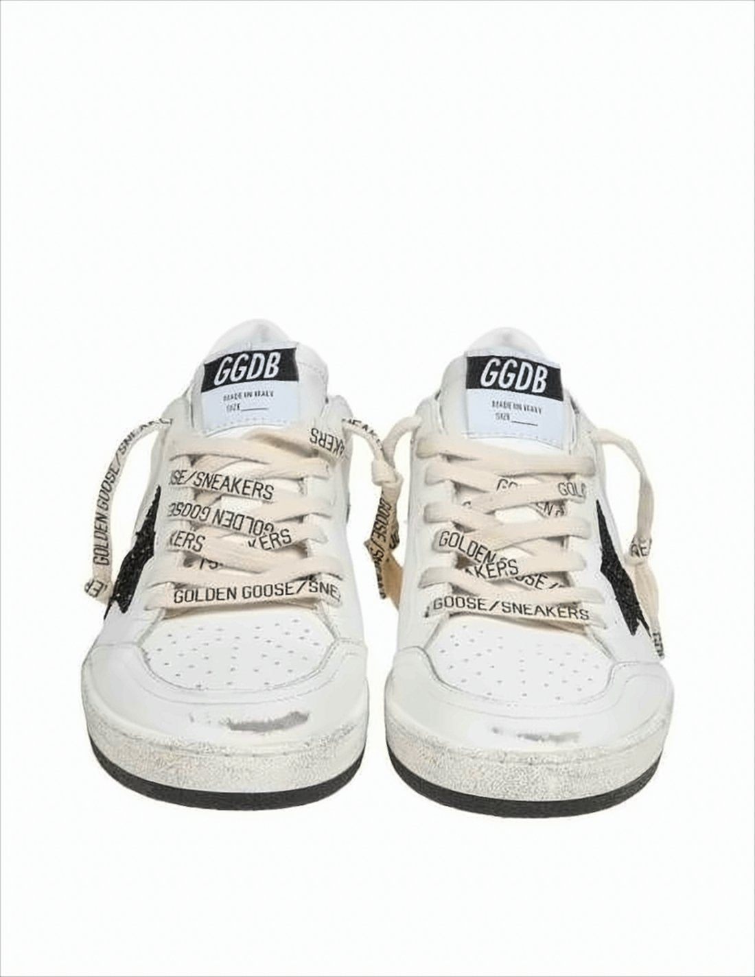 Distressed White Low-Top Sneakers with Black Star