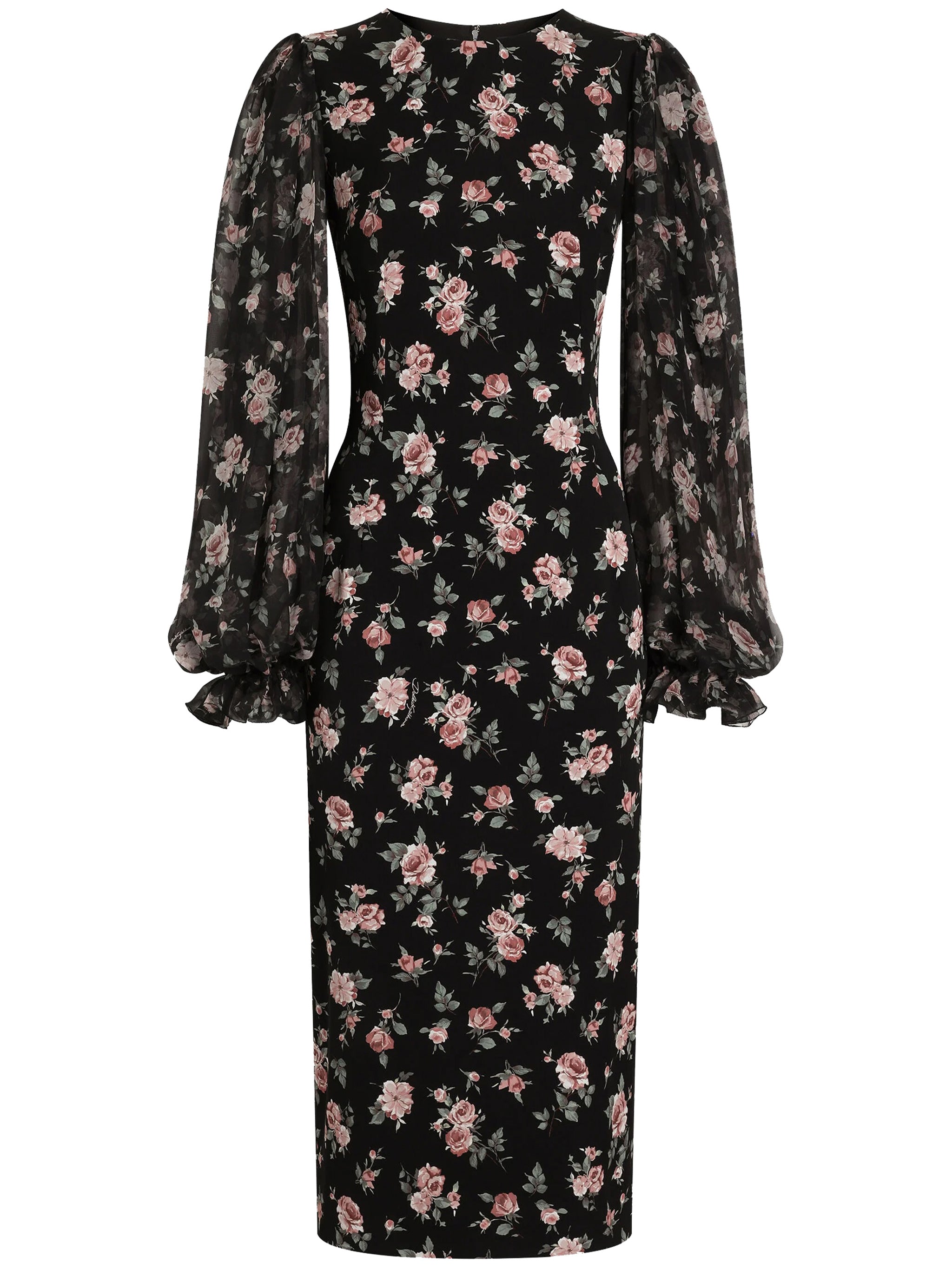 Fitted Midi Floral Print Silk Dress