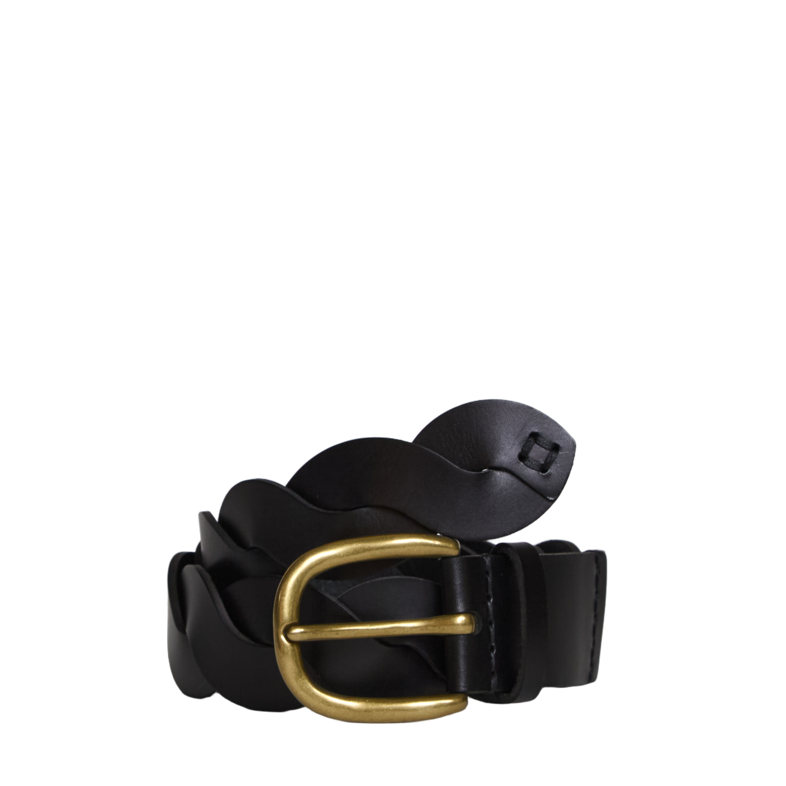 Braided Leather Belt with Gold-Tone Buckle