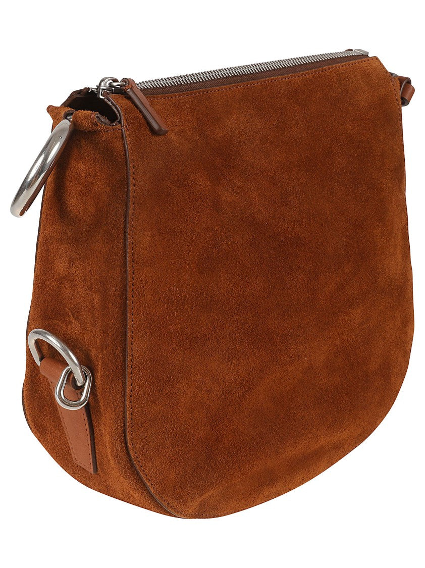 Suede-Finish Calf Grain Leather Shoulder Bag