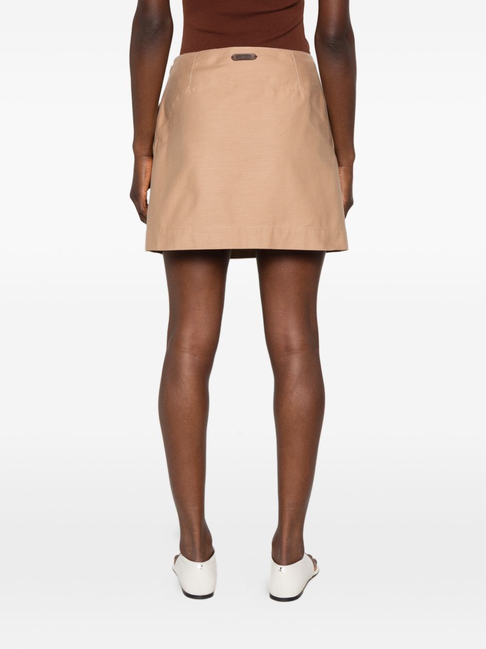 Beige Cotton Twill Bow Detail Skirt