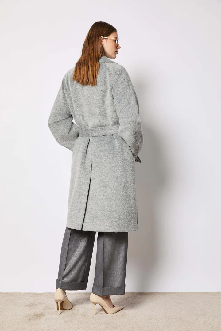 Double-Breasted Light Grey Coat With Tailoring Details