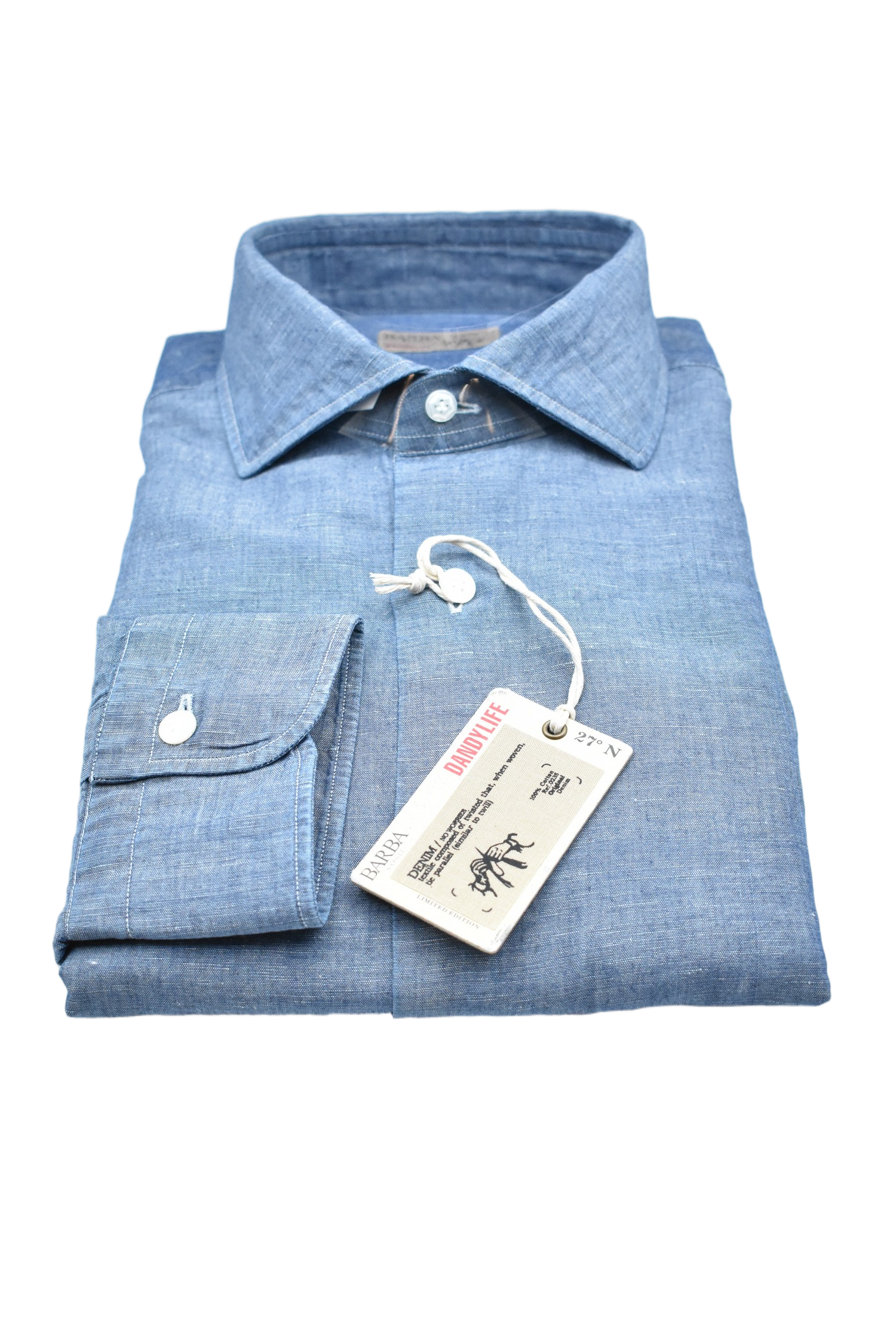 Denim Shirt With Classic Collar And Buttoned Cuffs