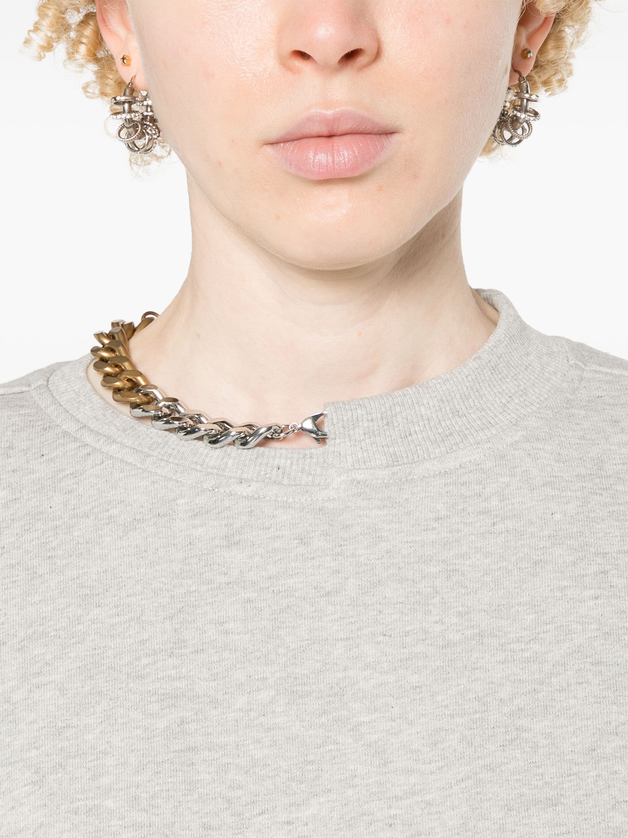 Black Sweatshirt Oversized Chain Cotton Sweatshirt