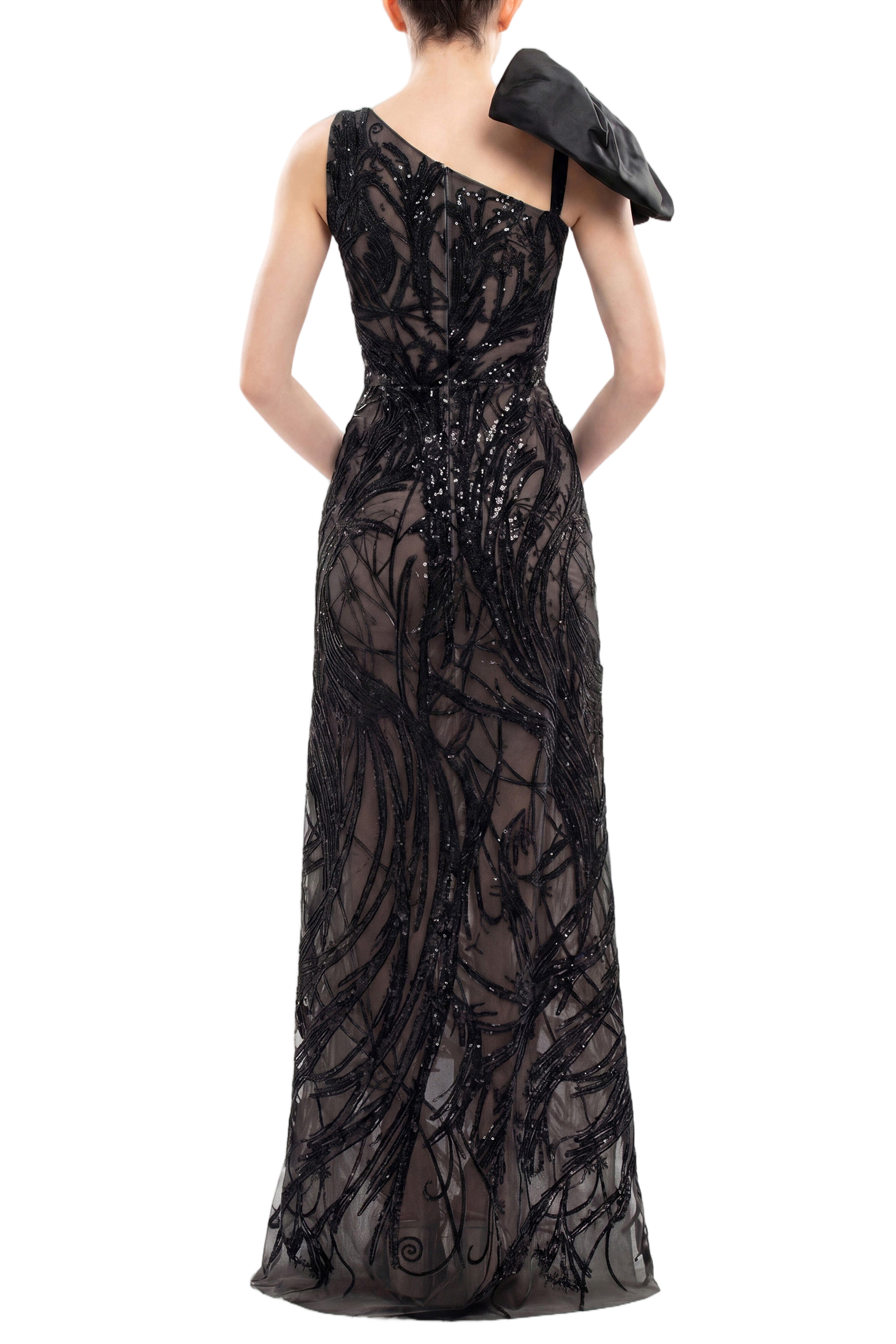 Asymmetrical Embroidered Dress With Bow