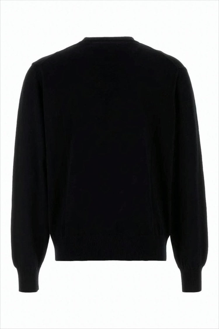 Relaxed Fit Black Crewneck Sweater with Puffed Sleeves
