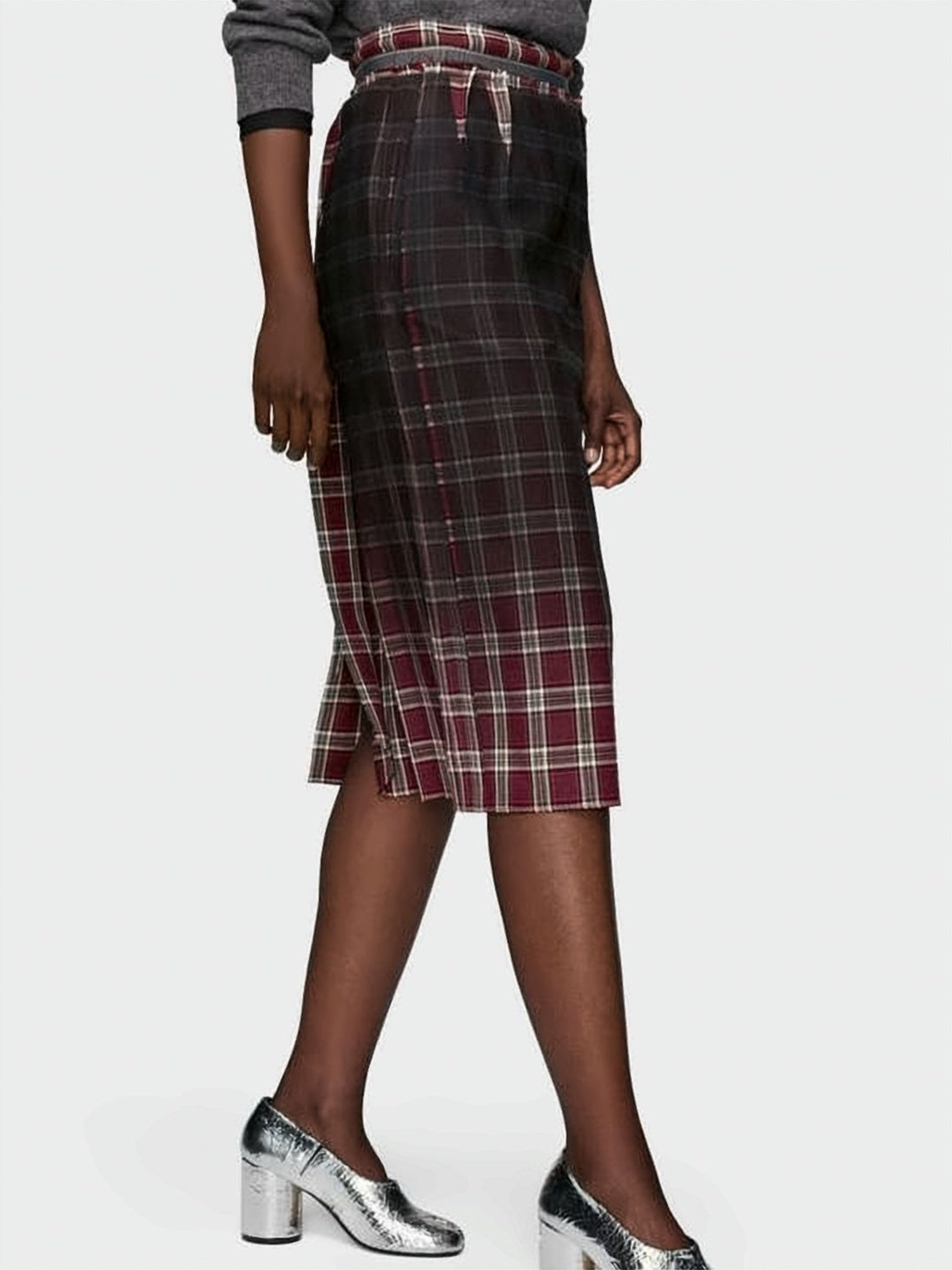 Plaid Midi Skirt with Gradient Effect