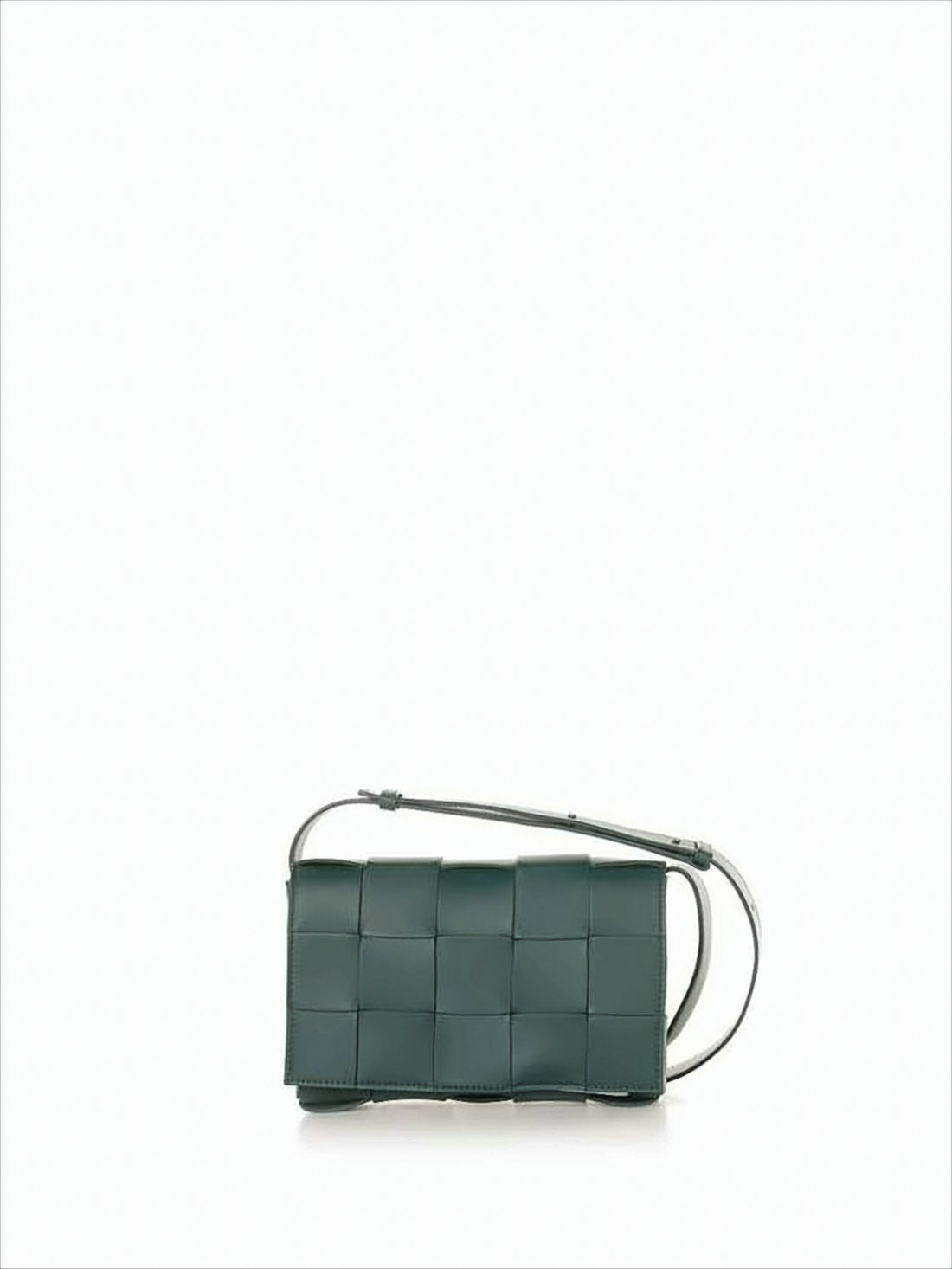 Rectangular Green Lambskin Woven Crossbody Bag