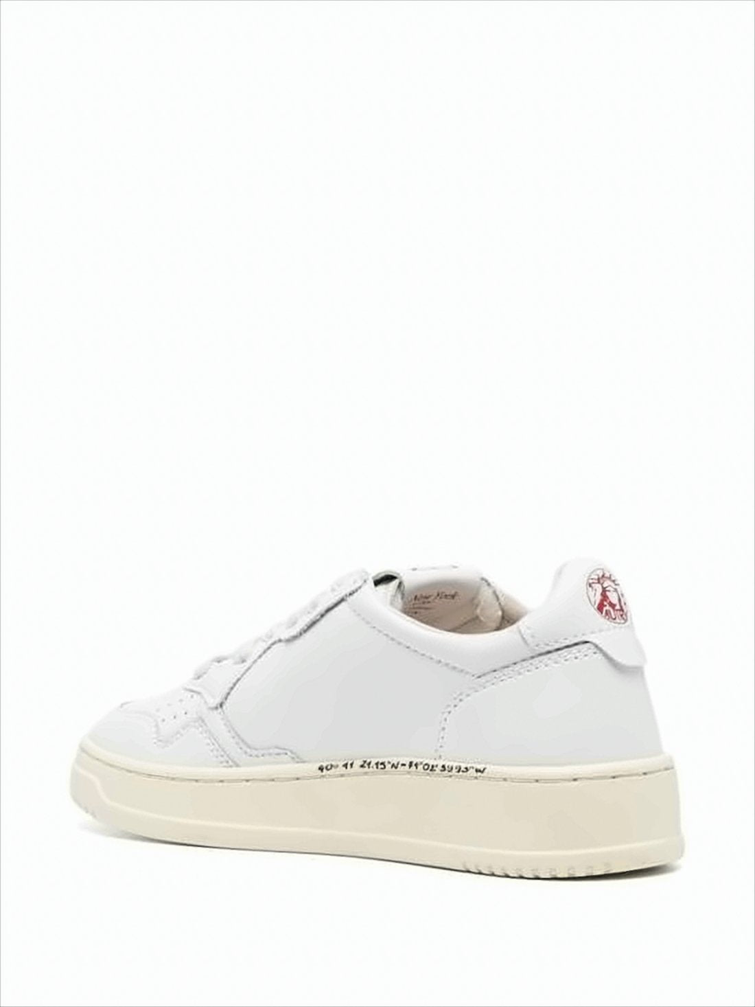Perforated White Leather Low-Top Sneakers with Padded Collar