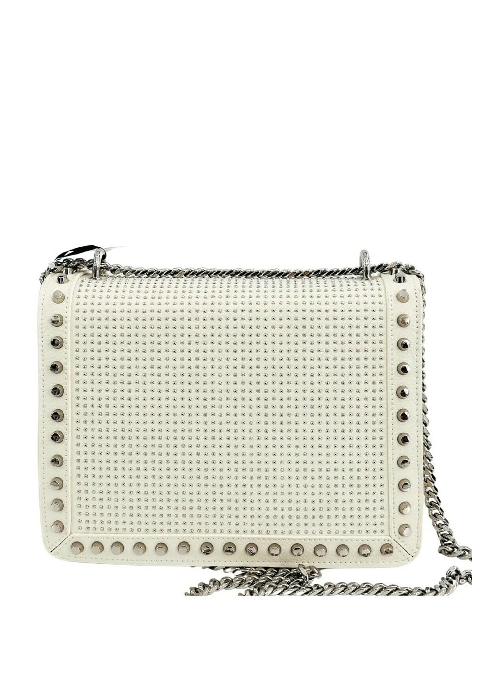 Rectangular Structured Shoulder Bag with Perforated Design and Metallic Accents