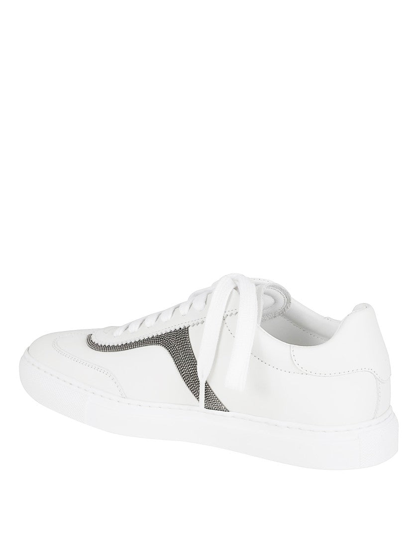 Textured White Leather Sneakers