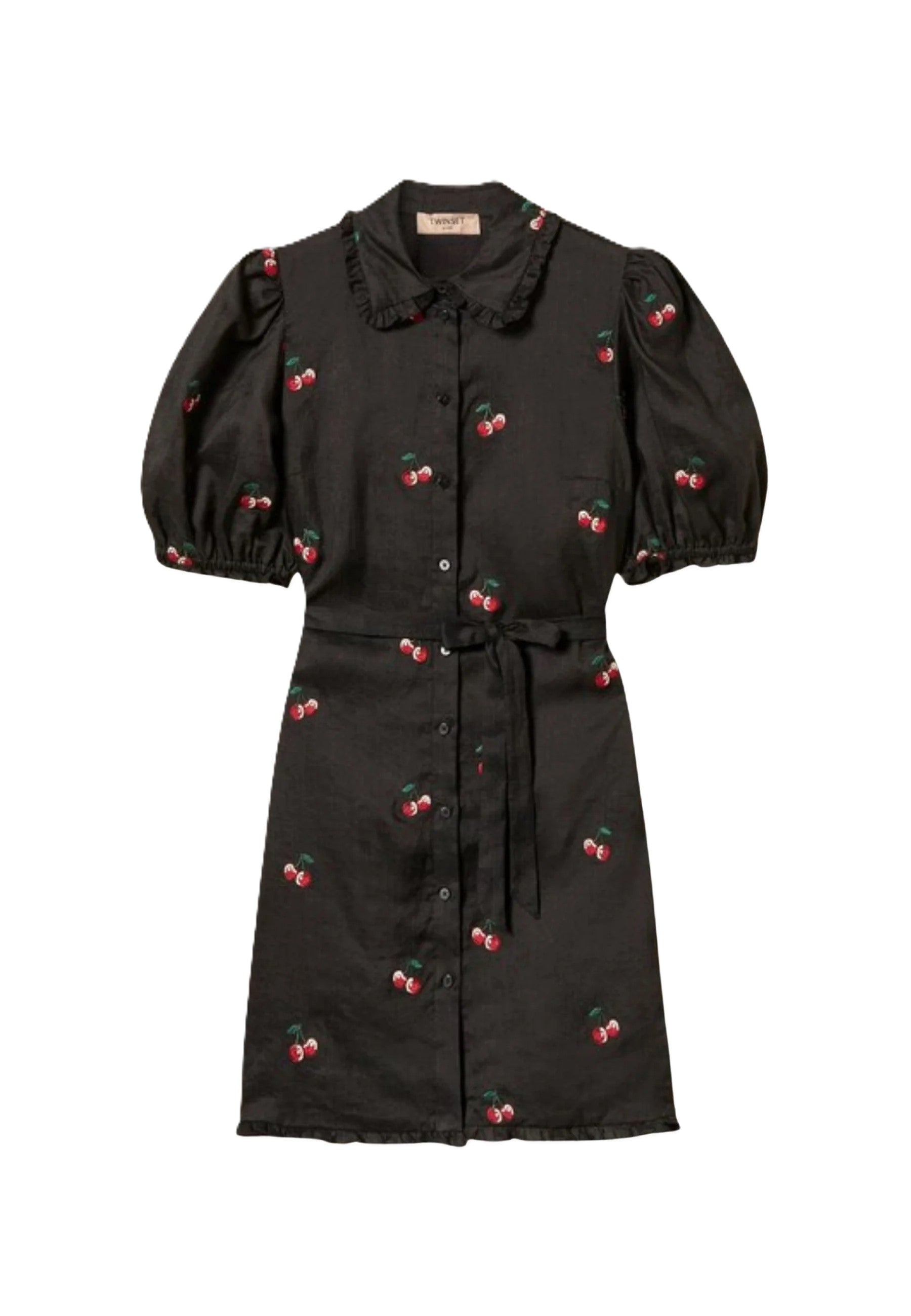 Playful Black Mini Dress with Ruffled Collar