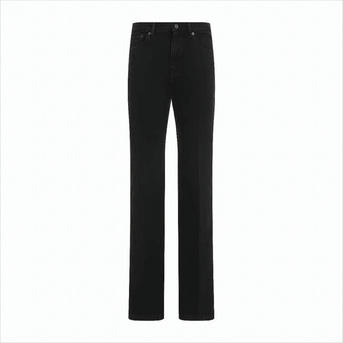 Straight-Leg Black Denim Pants with Mid-Rise Waist