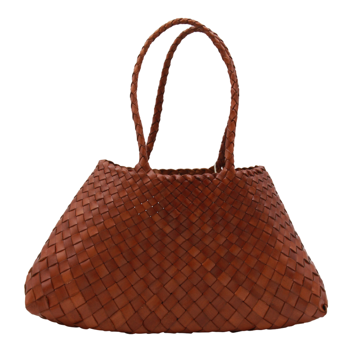 Woven Leather Handbag with Braided Handles