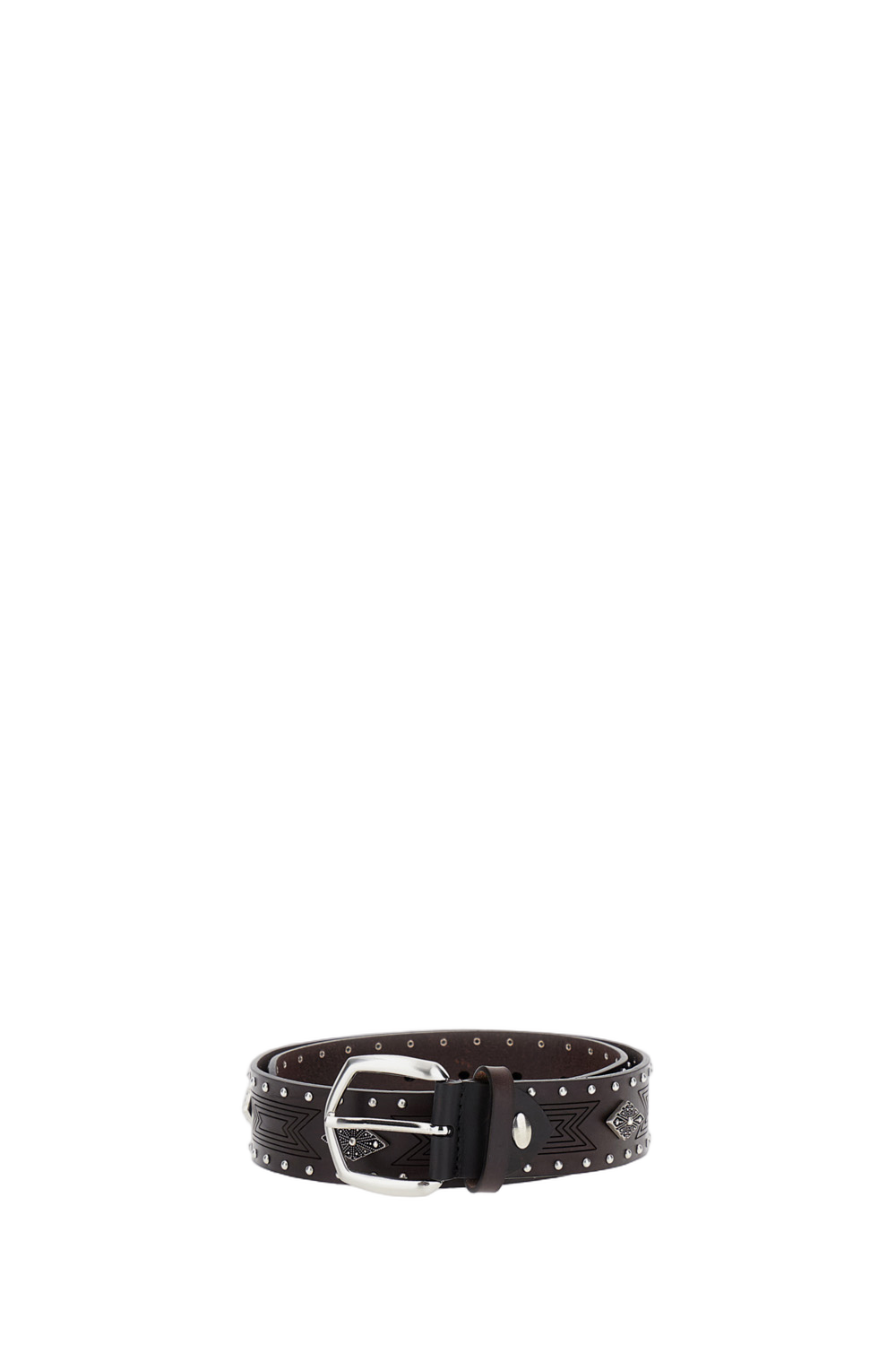 Textured Leather Belt with Diamond-Shaped Studs
