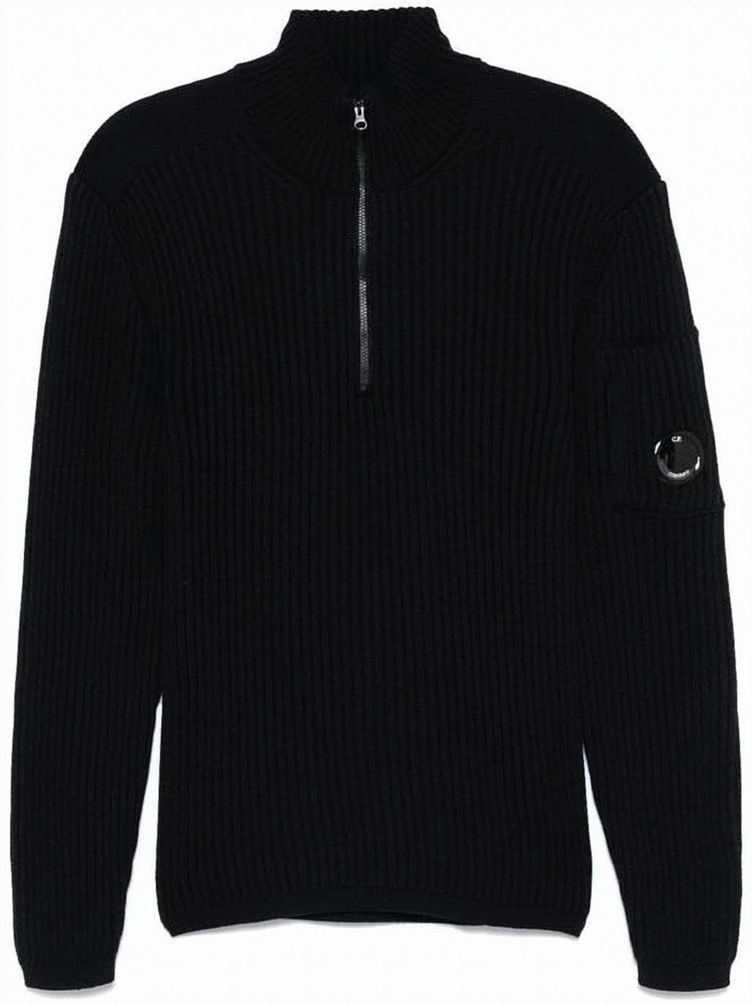 Ribbed Knit Turtleneck Sweater with Half-Zip