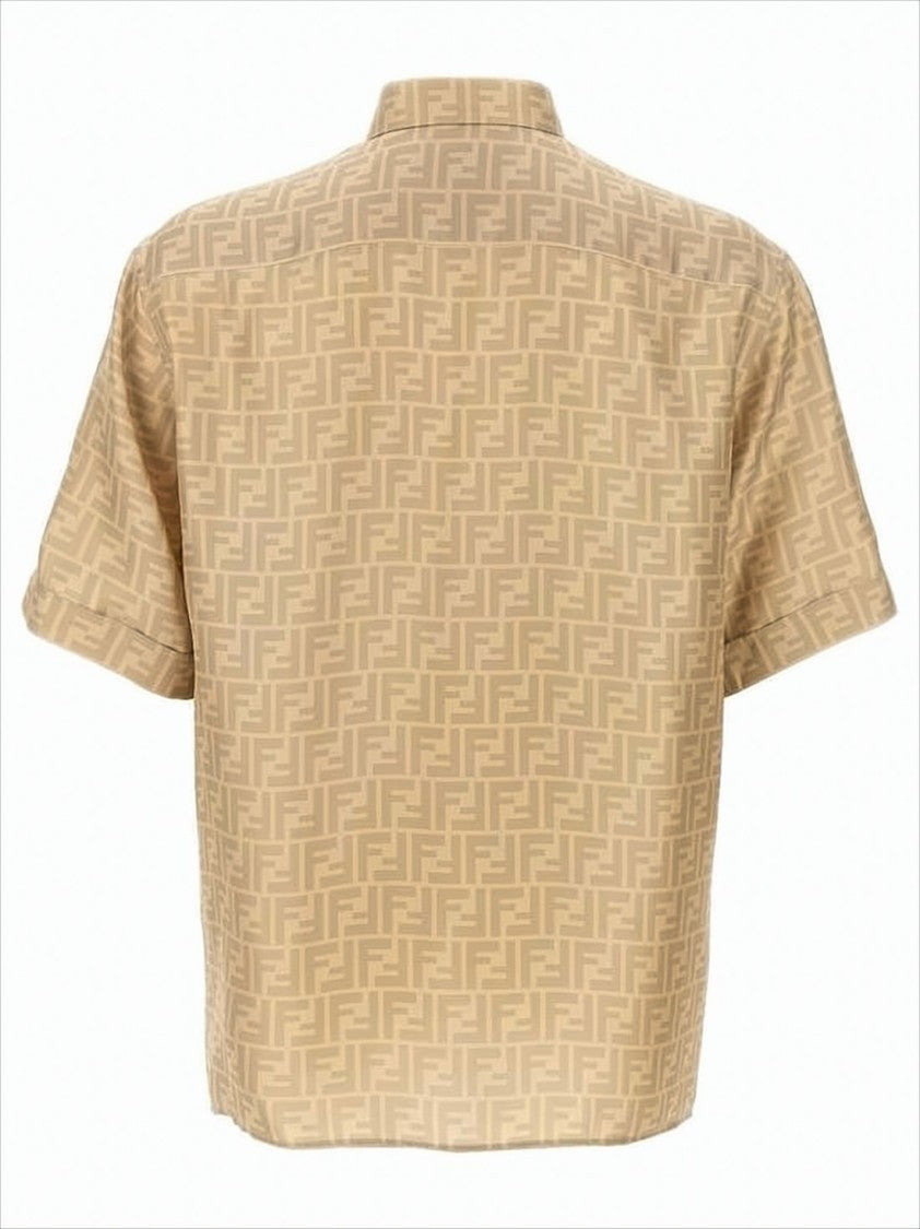 Short-Sleeve Silk Shirt With Tonal Monogram Pattern
