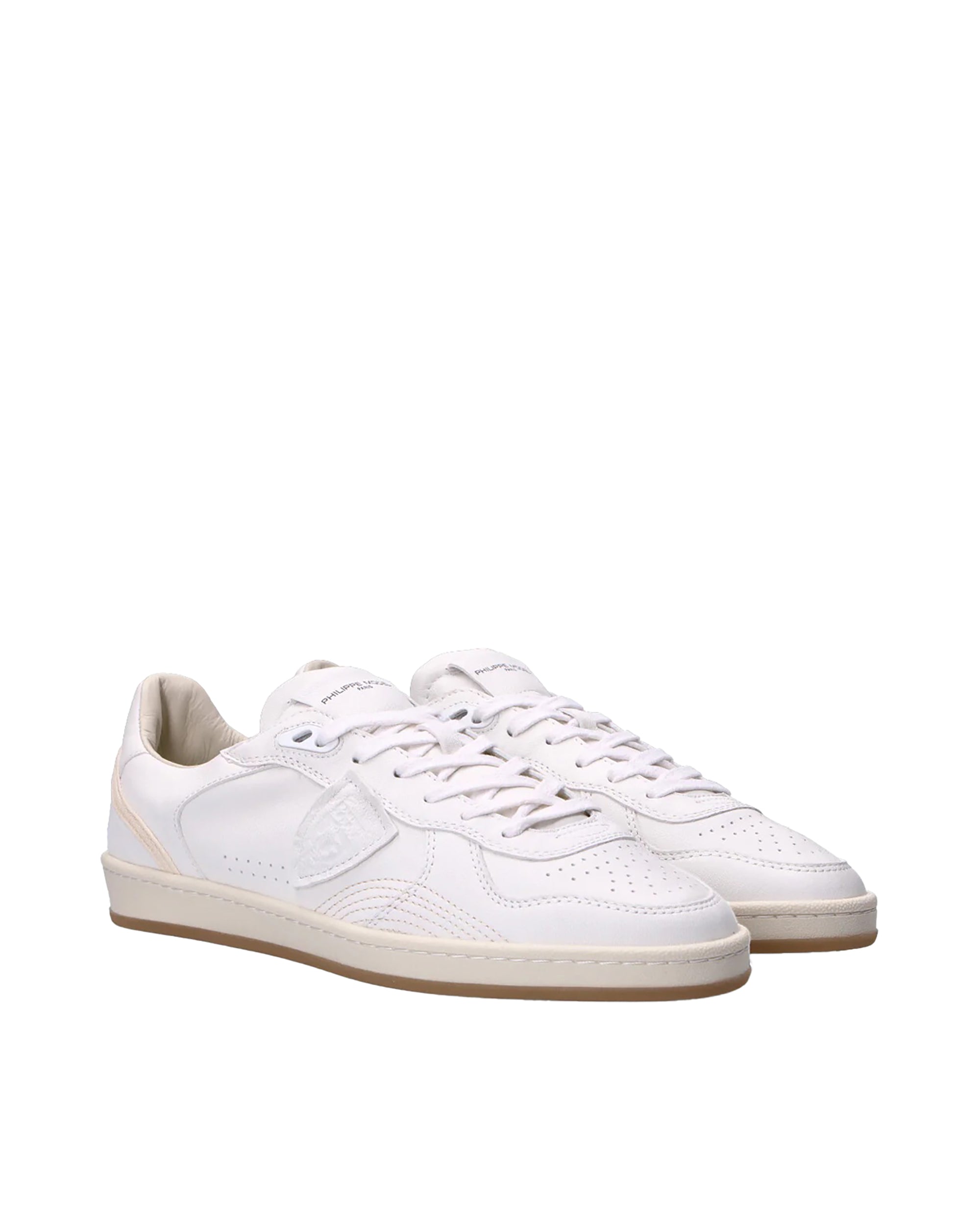 White Leather Sneakers With Light Beige Sole