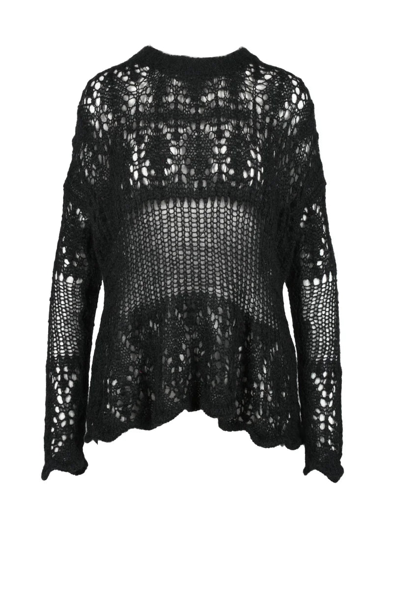 Mohair Openwork Sweater - Black