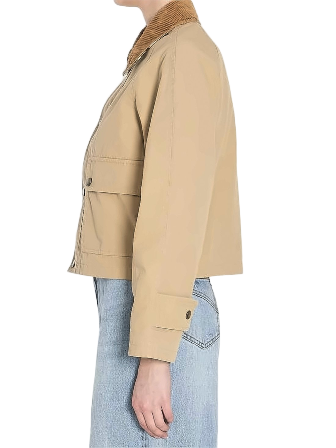 Boxy Cropped Jacket with Corduroy Collar