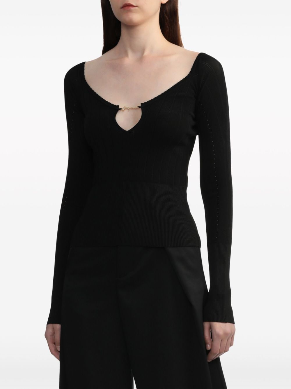 V-Neck Ribbed Knit Sweater