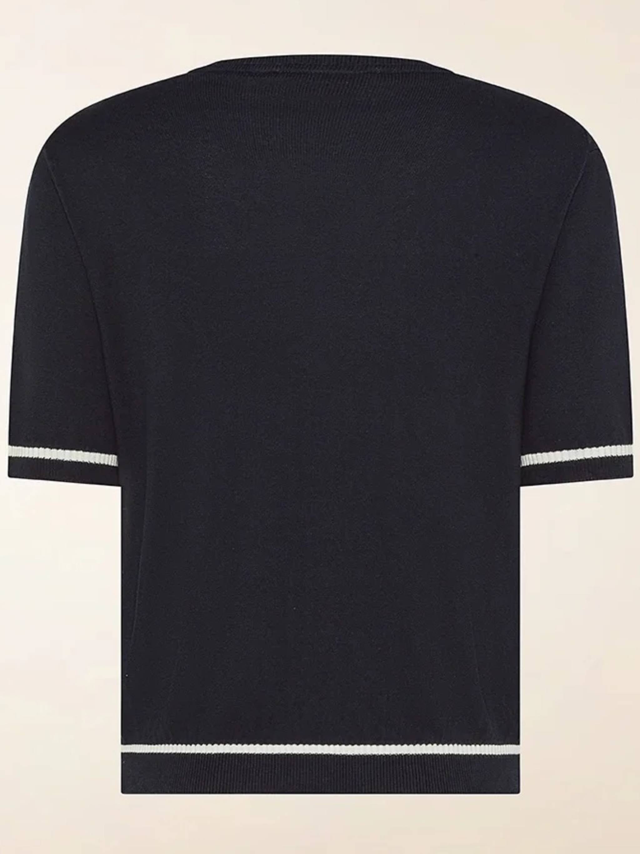 Dark Cropped V-Neck Contrasting Stripe T-Shirt