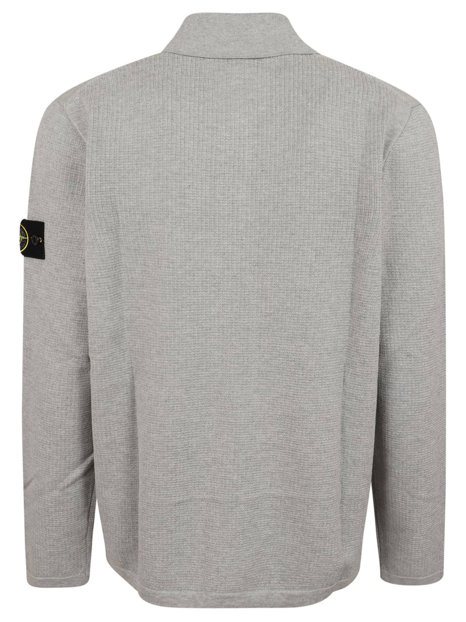 Organic Cotton Grey Sweater With Polo Collar And Distinctive Patch