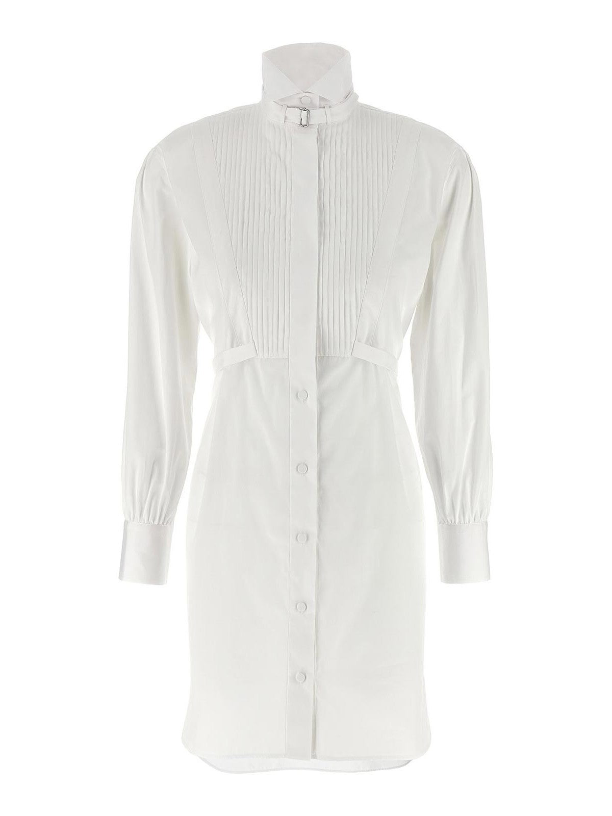 Structured High-Collar Dress With Pleated Bodice