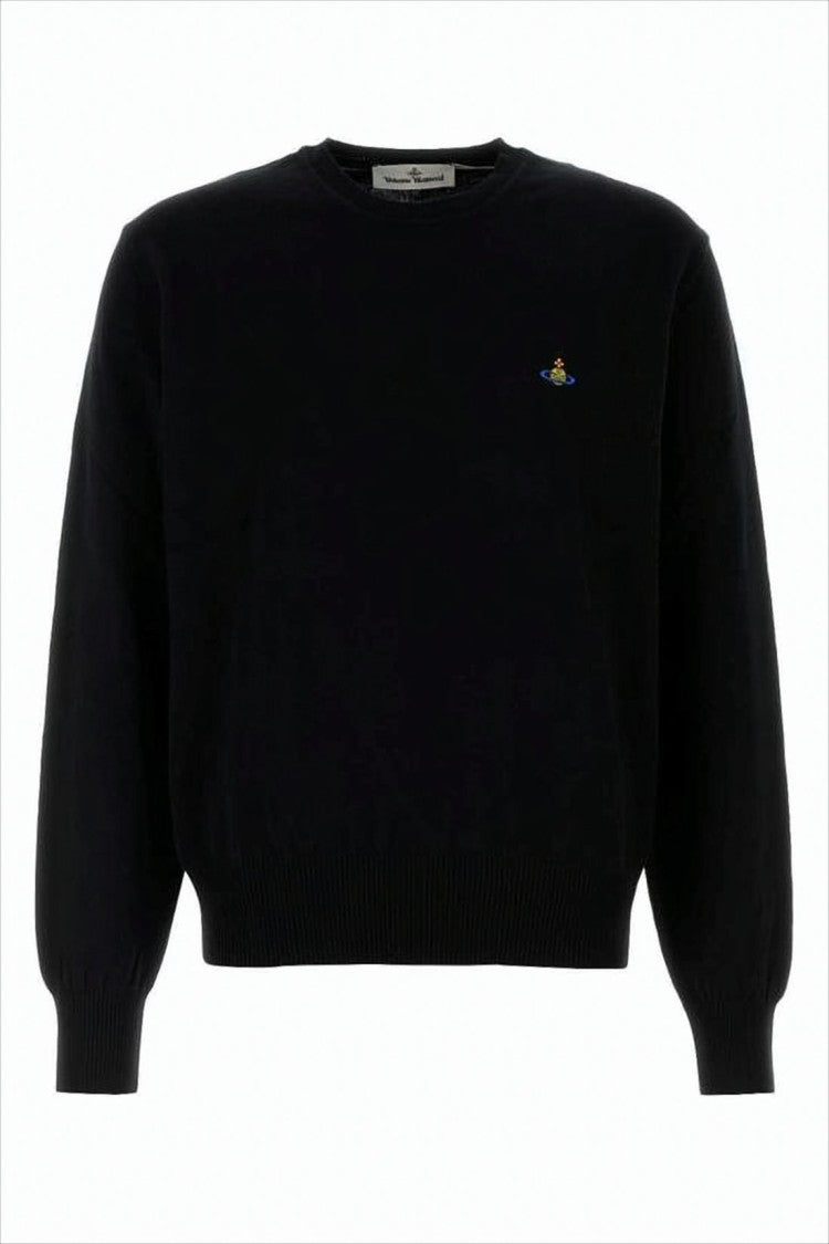 Relaxed Fit Black Crewneck Sweater with Puffed Sleeves