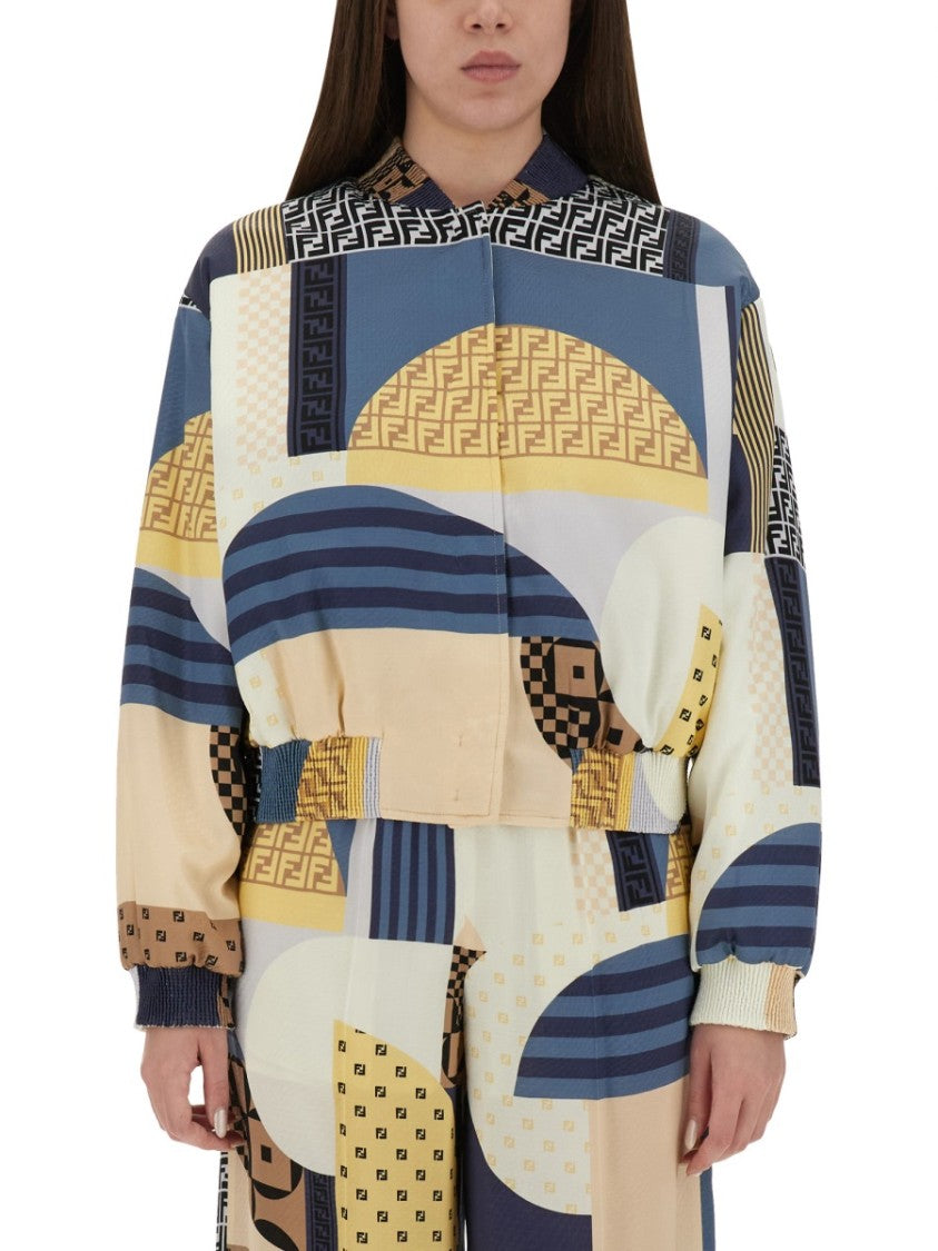 Silk Bomber Jacket With Patchwork Print