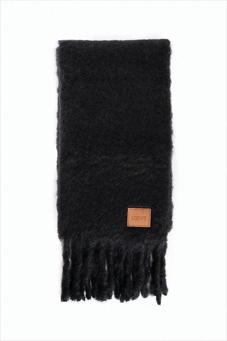 Textured Black Mohair And Wool Blend Scarf