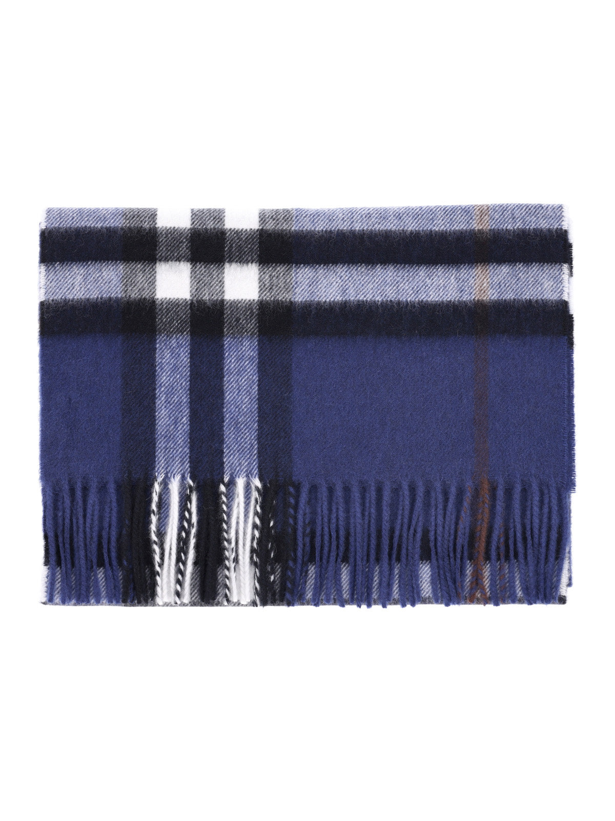 "Check" Scarf In Blue Cashmere, Dark Shade