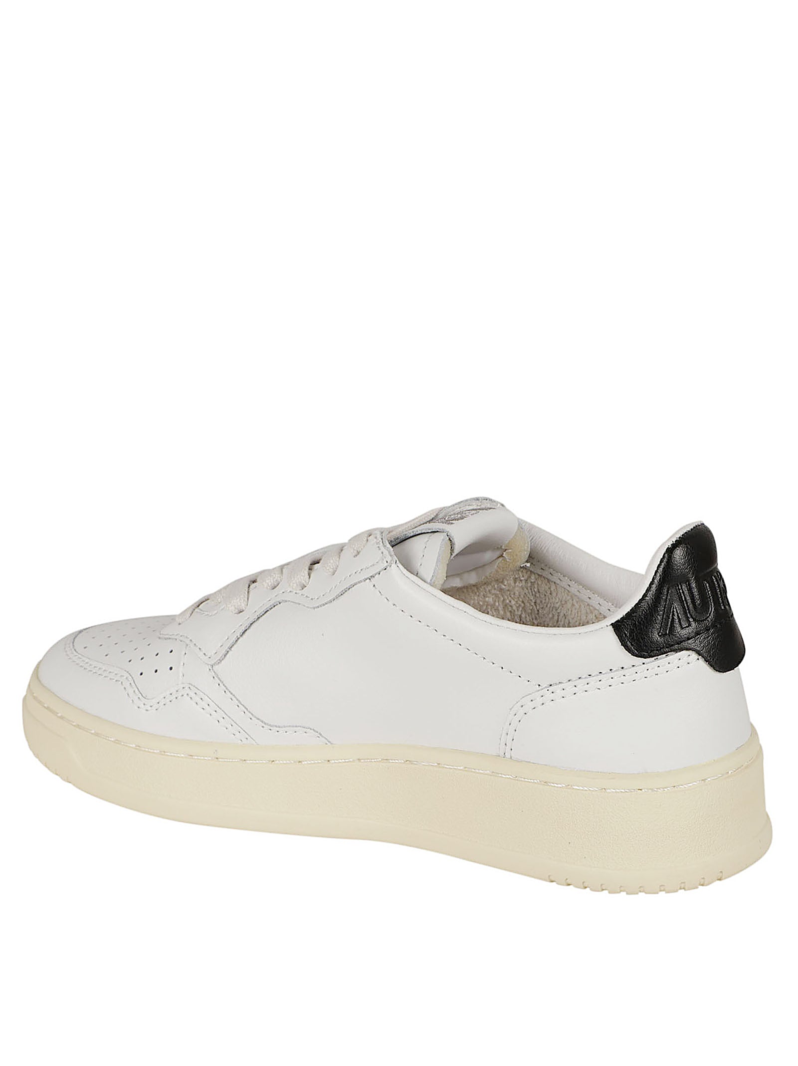 White Leather Low-Top Sneakers with Perforated Detailing