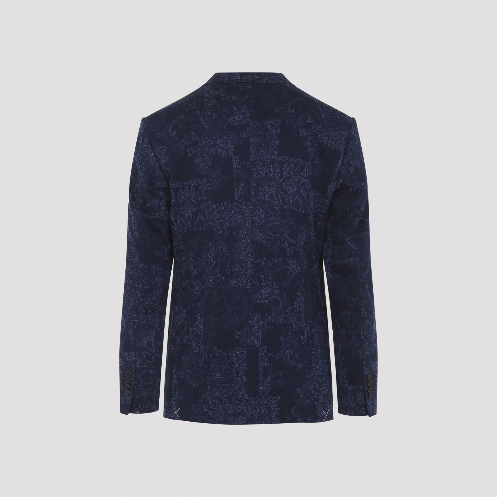 Tailored Blue Cotton Blazer With Subtle Paisley Pattern