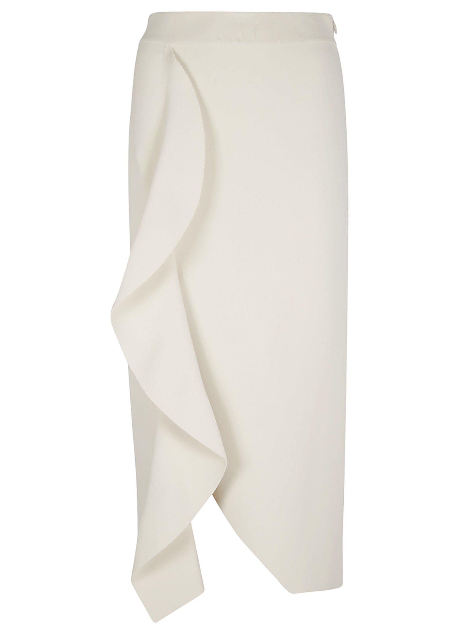 Asymmetrical Ruffle White Midi Skirt