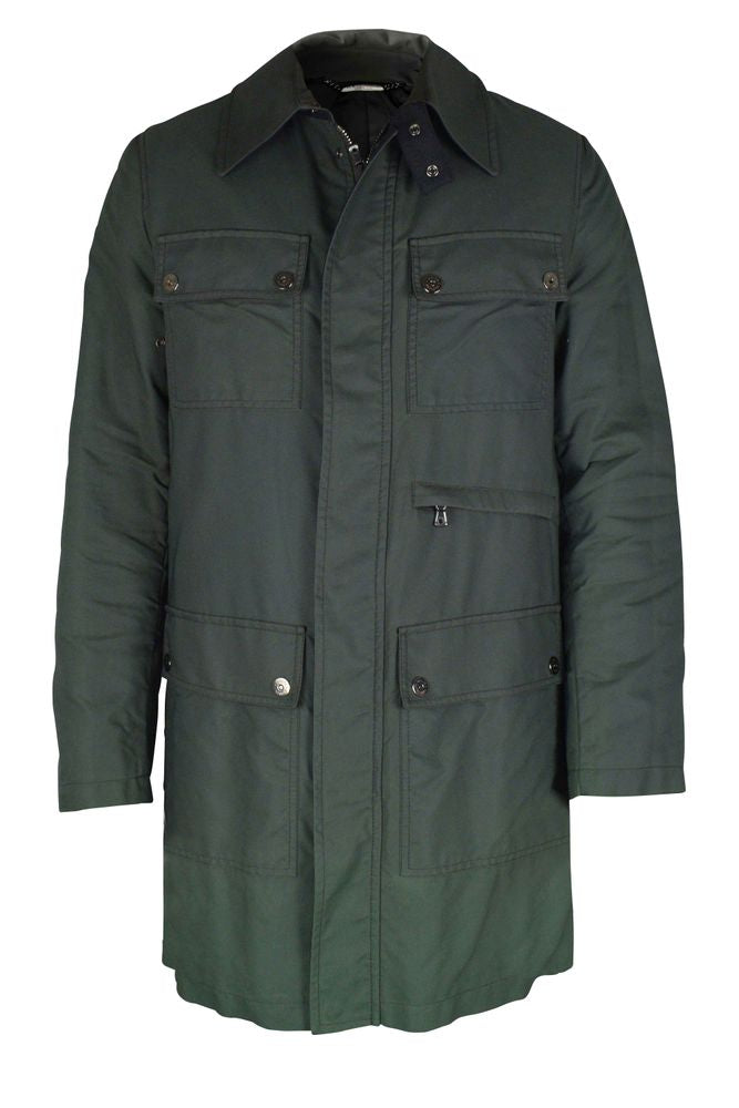 Khaki Nylon Coat With Structured Design