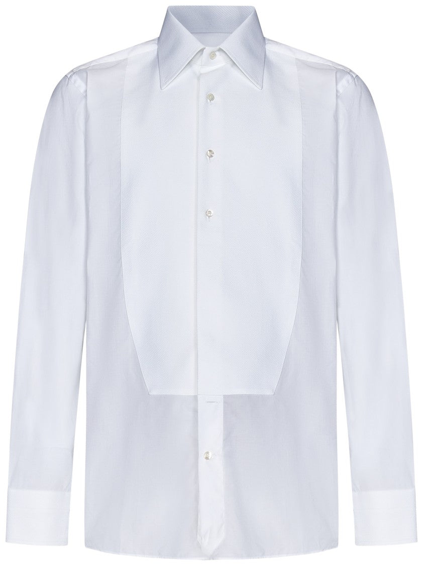 White Cotton Tuxedo Shirt With Piqué Plastron