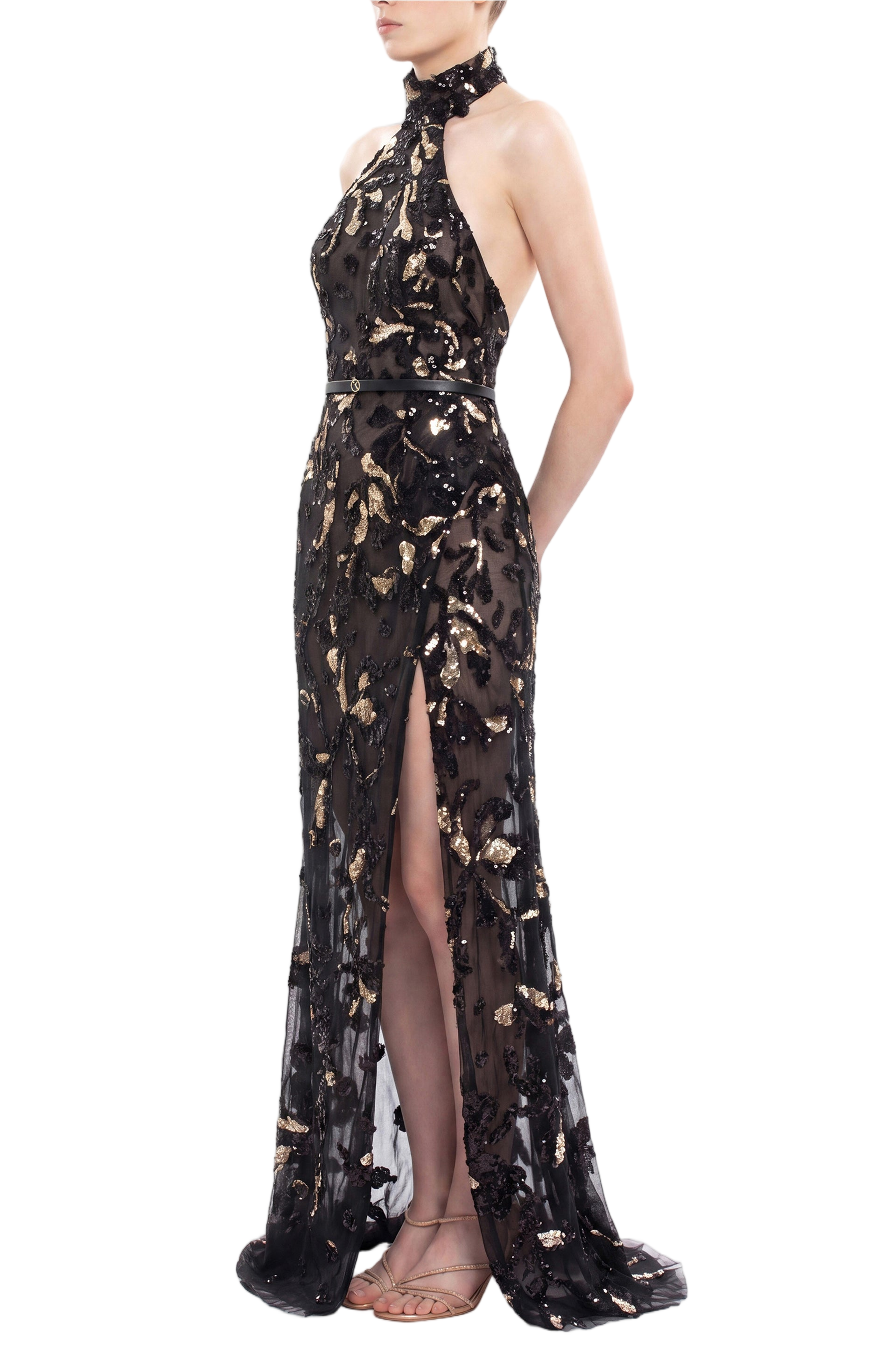 Halter Neck Embroidered Tulle Dress