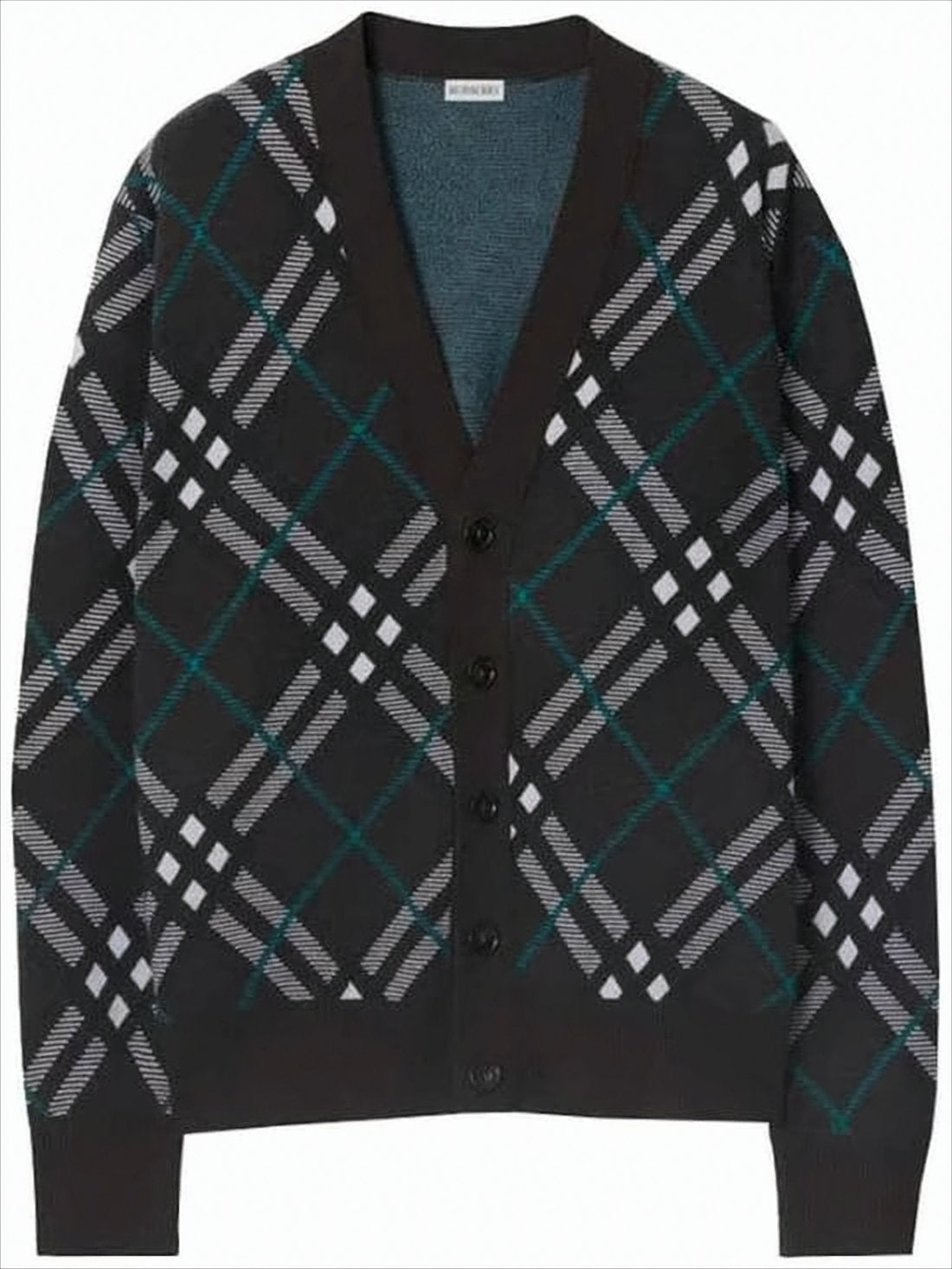 Plaid Wool Blend Cardigan with V-Neck