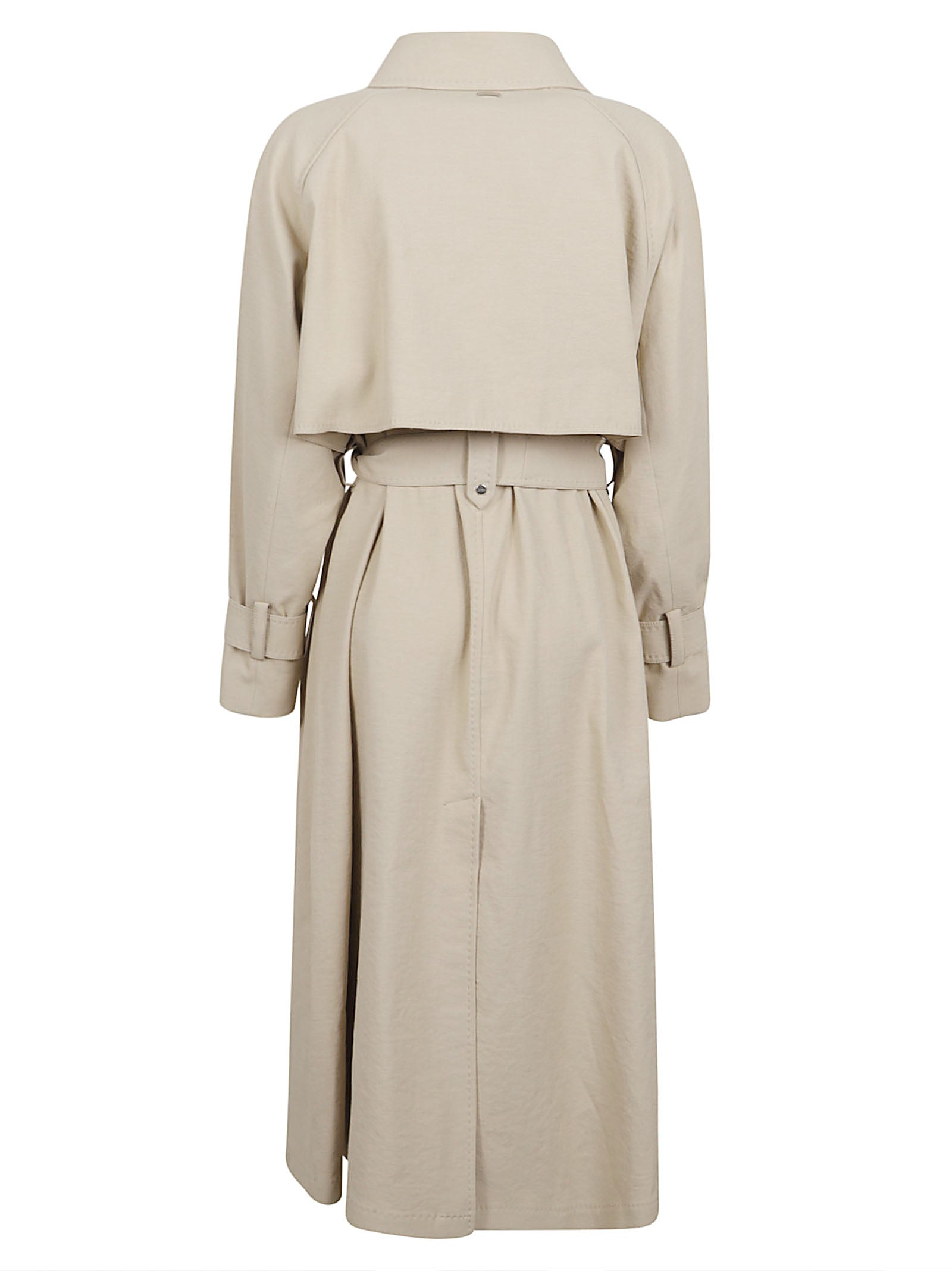 Ivory Crinkled Twill Long Trench Coat