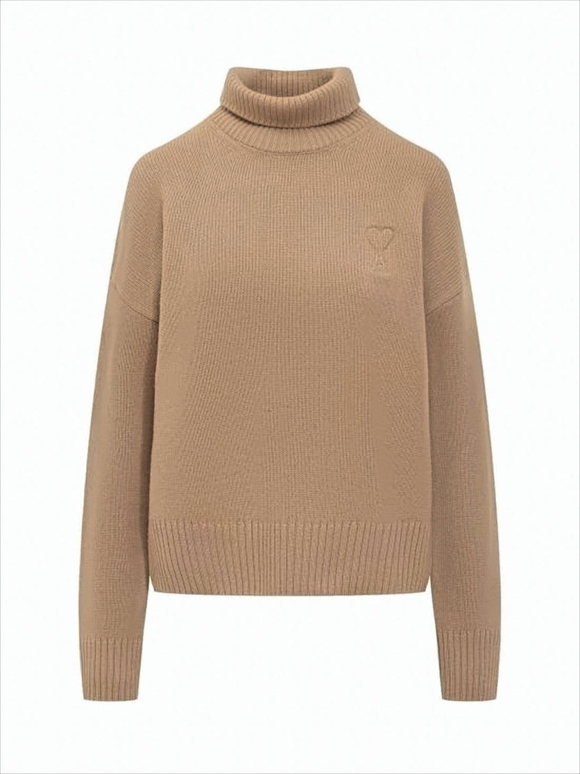 Ribbed Knit Turtleneck Sweater With Embroidered Heart Logo