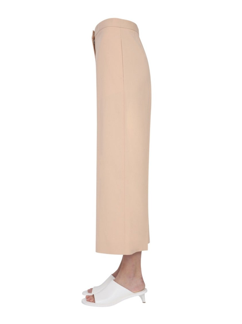 Wide-Leg Cropped Trousers With Smooth Fabric