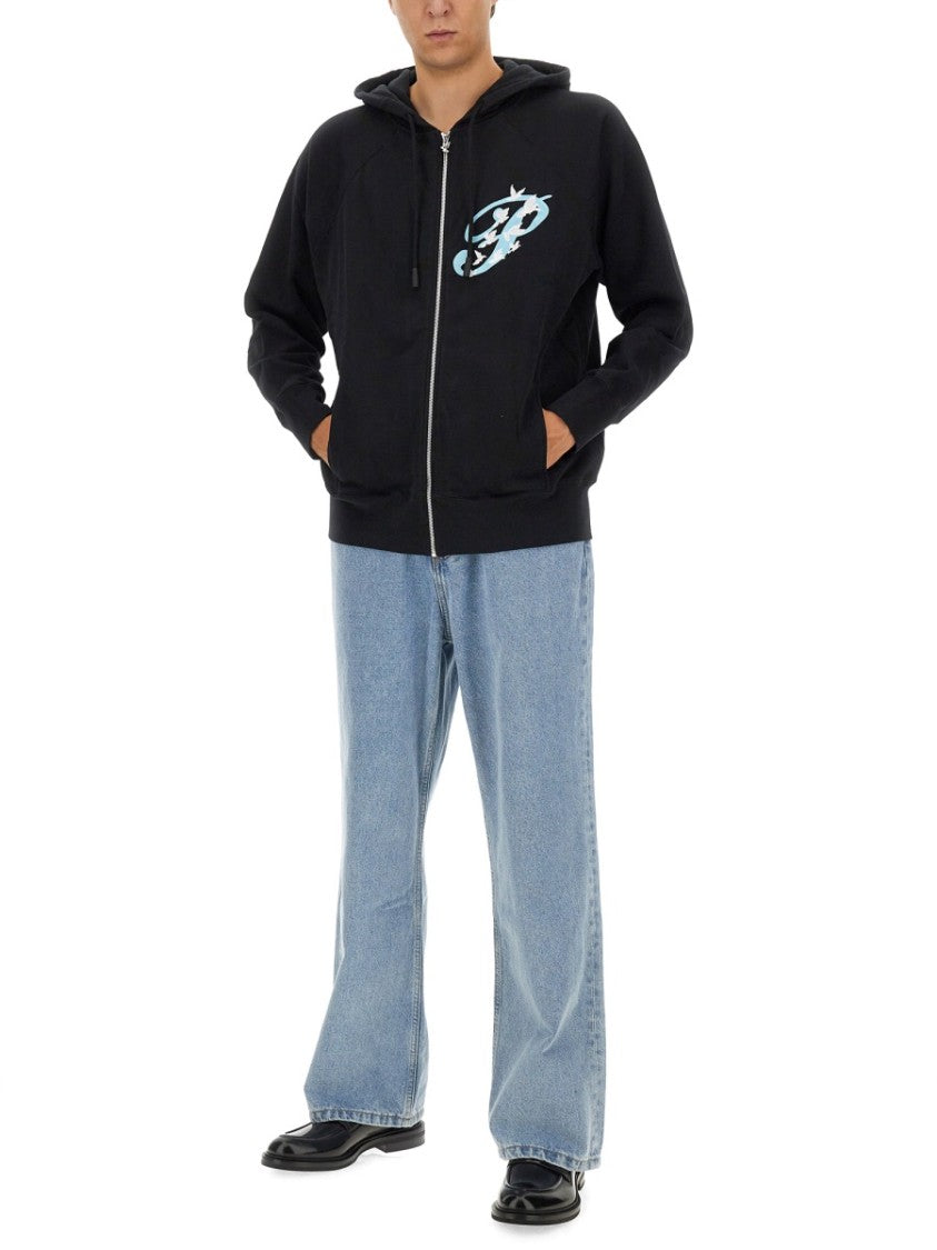 Black Zip Sweatshirt With Graphic Design